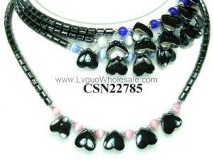 Assorted Opal Beads Hematite Heart Pendant Chain Choker Fashion Women Necklace